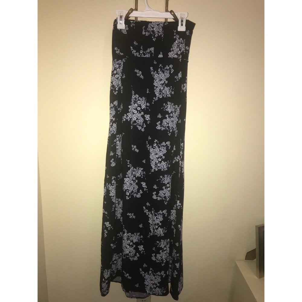 Black floral strapless maxi dress